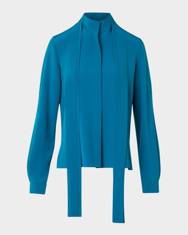 Long-Sleeve Crepe Blouse with Detachable Scarf